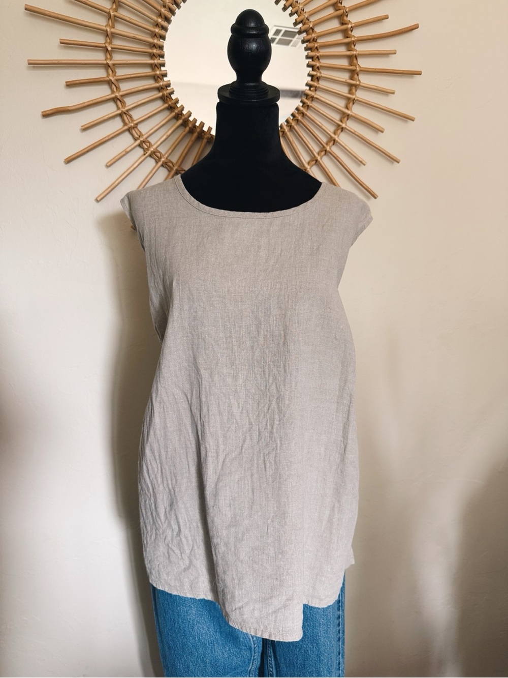 Flax Linen Sleeveless Tunic in Light Beige